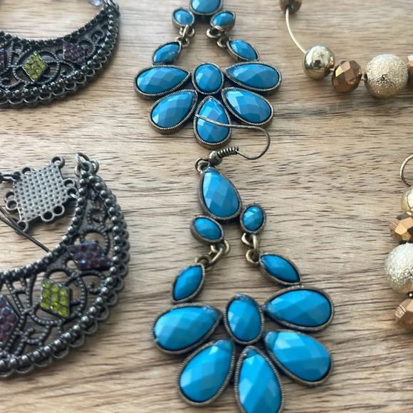 6 pairs bundle fashion earrings dangling drop hoops silver gold green black - Picture 4 of 16